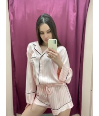 Сатинова піжама в рожеву смужку Victoria's Secret The Satin Short PJ Set