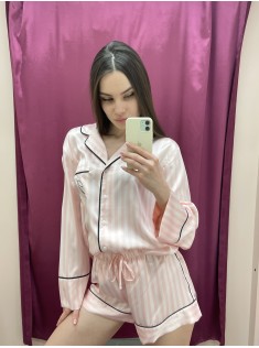 Сатинова піжама в рожеву смужку Victoria's Secret The Satin Short PJ Set