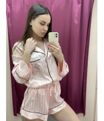 Сатинова піжама в рожеву смужку Victoria's Secret The Satin Short PJ Set