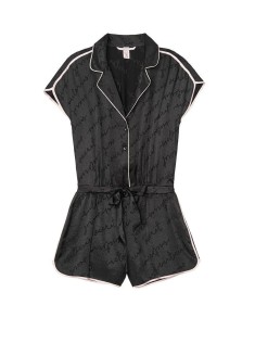Сатинова піжама Victoria's Secret The Satin Short Black PJ Set Romper