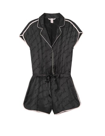 Сатинова піжама Victoria's Secret The Satin Short Black PJ Set Romper