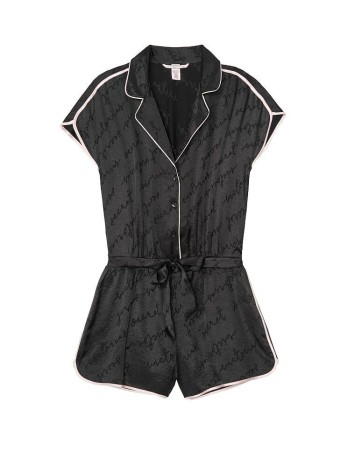 Сатинова піжама Victoria's Secret The Satin Short Black PJ Set Romper