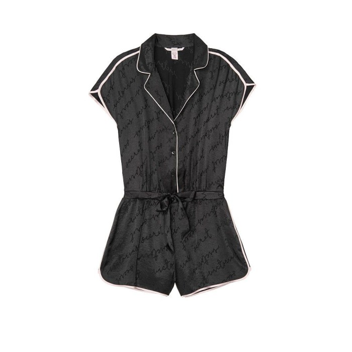 Сатинова піжама Victoria's Secret The Satin Short Black PJ Set Romper