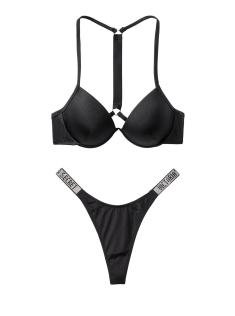 Купальник Вікторія Сікрет з пушап чорного кольору Back Shine Strap & Thong panty