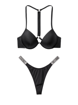 Купальник Вікторія Сікрет з пушап чорного кольору Back Shine Strap & Thong panty