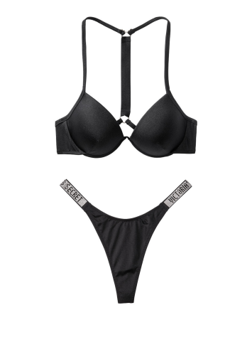 Купальник Вікторія Сікрет з пушап чорного кольору Back Shine Strap & Thong panty
