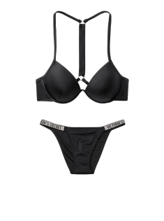 Купальник Вікторія Сікрет з пушап чорного кольору Shine Strap & Bikini panty
