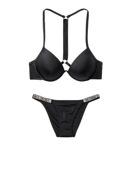 Купальник Вікторія Сікрет з пушап чорного кольору Shine Strap & Bikini panty