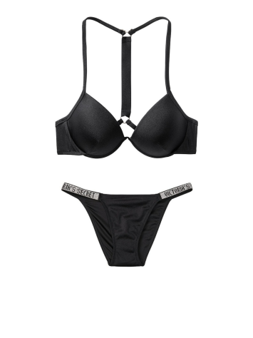 Купальник Вікторія Сікрет з пушап чорного кольору Shine Strap & Bikini panty