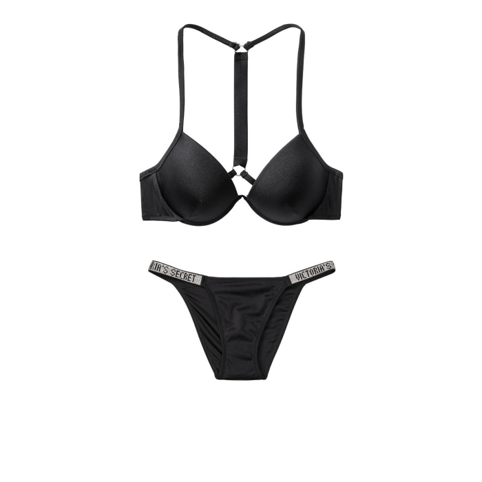 Купальник Вікторія Сікрет з пушап чорного кольору Shine Strap & Bikini panty