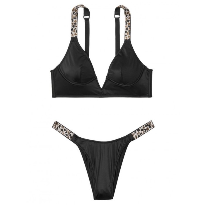 Комплект білизни Victoria's Secret Jeweled Shine Strap Black Leopard