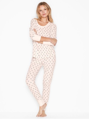 Піжама Victoria's Secret Thermal Long PJ Set White V Dot