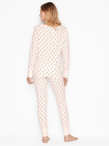 Піжама Victoria's Secret Thermal Long PJ Set White V Dot