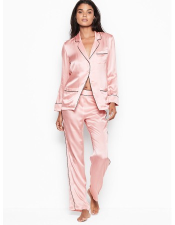Піжама рожева Victoria's Secret Silk Long PJ Set Angel Pink