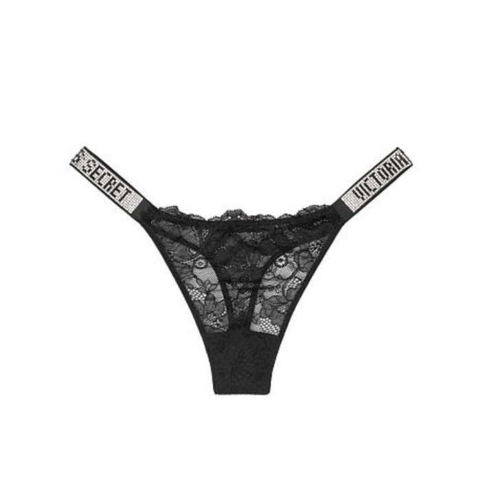 Трусики Victoria's Secret Very Sexy Lace with Shine Black Thong panty