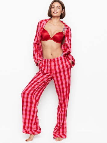 Піжама Victoria's Secret Shimmer Flannel Long PJ Set Red/Pink Plaid