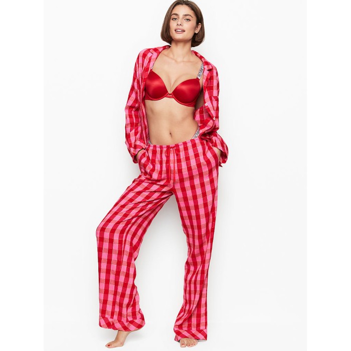 Піжама Victoria's Secret Shimmer Flannel Long PJ Set Red/Pink Plaid