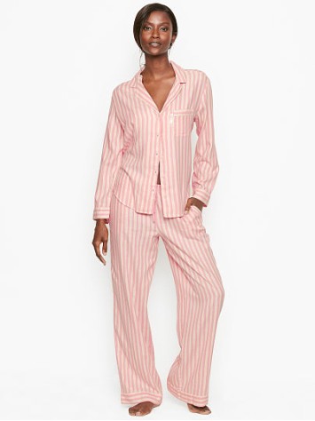 Піжама рожева в смужку Victoria's Secret Shimmer Flannel Long PJ Set Pink Stripe