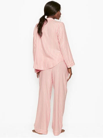 Піжама рожева в смужку Victoria's Secret Shimmer Flannel Long PJ Set Pink Stripe