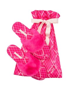 Домашні капці Victoria's Secret Signature Satin Slipper Fuchsia