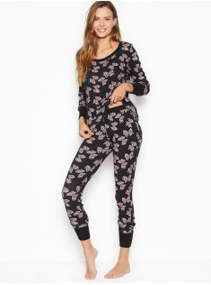Піжама Victoria's Secret Thermal Long PJ Set Pink/Black Bows