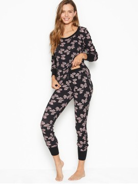 Пижама Victoria’s Secret Thermal Long PJ Set Pink/Black Bows
