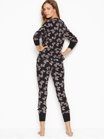 Піжама Victoria's Secret Thermal Long PJ Set Pink/Black Bows