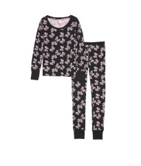 Піжама Victoria's Secret Thermal Long PJ Set Pink/Black Bows