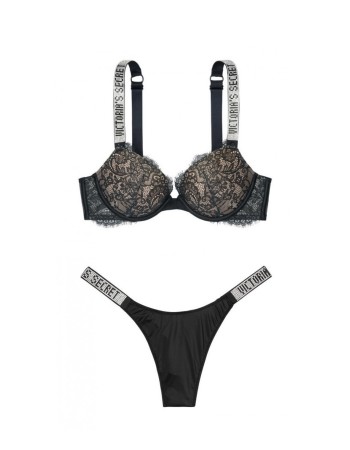 Комплект белья Victoria's Secret Very Sexy Shine Strap Black Lace push-up bra