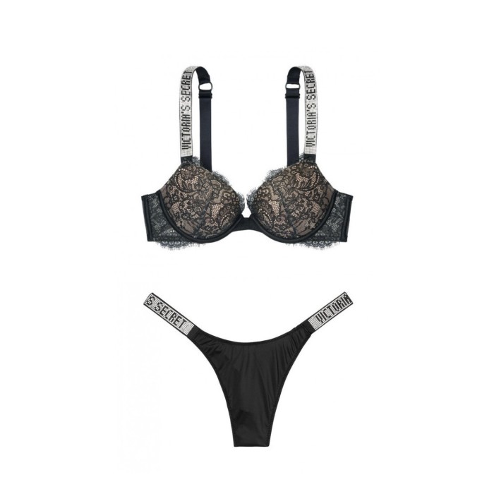 Комплект білизни Victoria's Secret Very Sexy Shine Strap Black Lace push-up bra