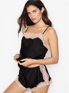 Сатинова піжама Victoria's Secret Satin black Lace Cami PJ Set