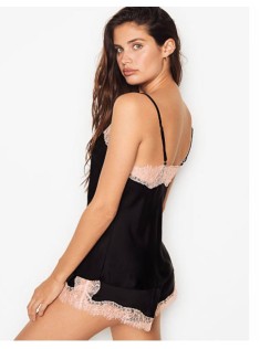 Сатинова піжама Victoria's Secret Satin black Lace Cami PJ Set