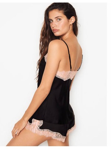 Сатинова піжама Victoria's Secret Satin black Lace Cami PJ Set