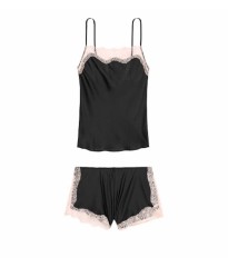 Сатинова піжама Victoria's Secret Satin black Lace Cami PJ Set