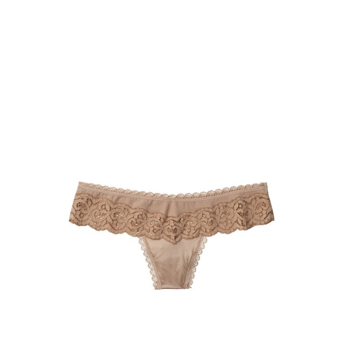 Трусики стринги Body By Victoria's Secret Beige Thong Panty
