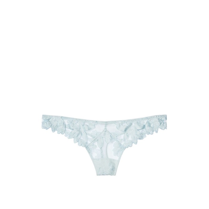 Трусики Victoria's Secret Luxe Lingerie Embroidered Thong Panty Sky blue