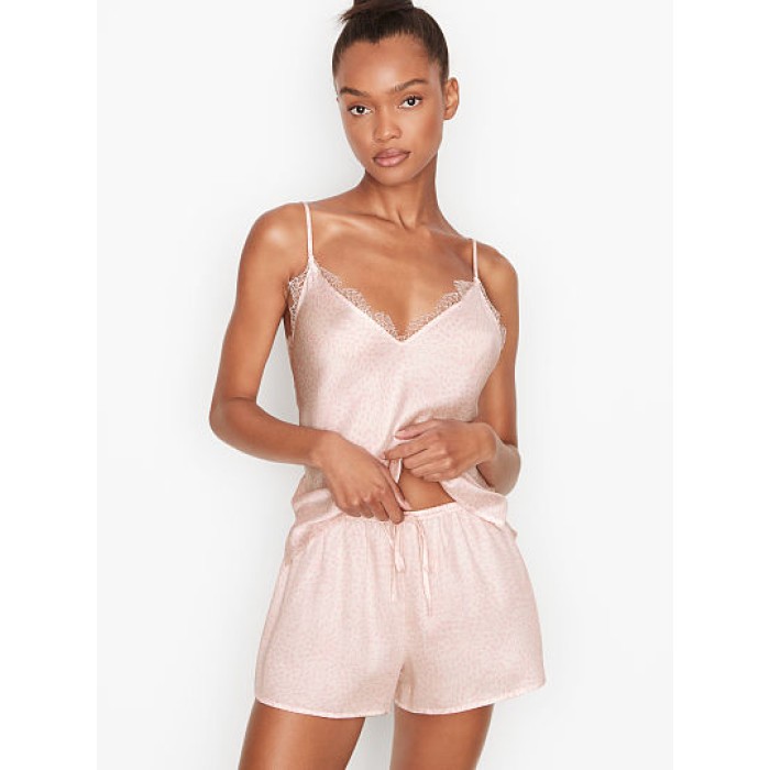 Сатинова піжама Victoria's Secret Satin Cami Set Pink Leopard