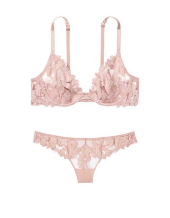 Комплект белья VS Floral Embroidered Luxe Lingerie Thong Panty S & Bra