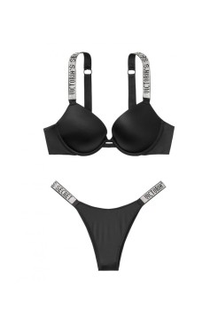 Комплект белья Victoria’s Secret Black Very Sexy Embellished Strap Push-up Bra set