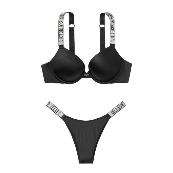 Комплект белья Victoria’s Secret Black Very Sexy Embellished Strap Push-up Bra set