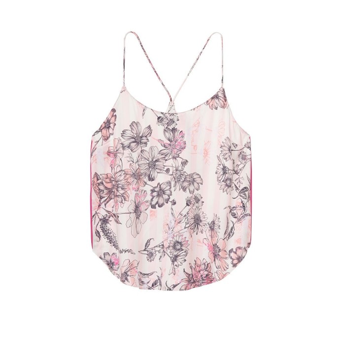 Сатинова піжама VS Satin Short Cami Set Coconut White Striped Floral