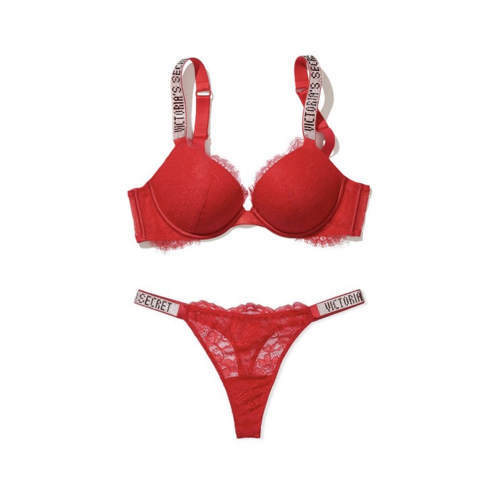 Комплект білизни червоне мереживо Victoria's Secret Very Sexy Embellished Strap