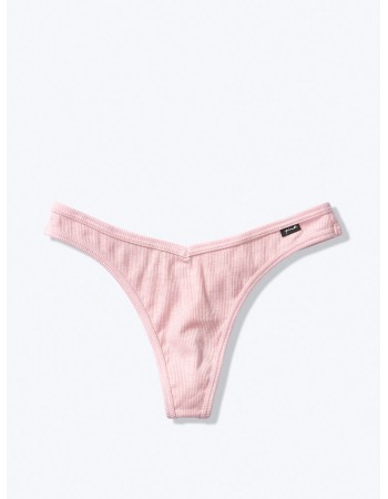 Трусики розовые стринги Victoria's Secret PINK Ribbed Cotton Thong Panty 