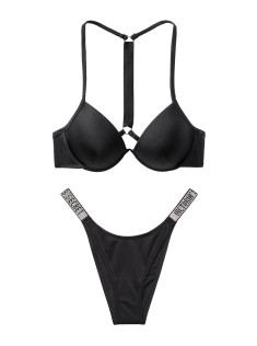 Купальник Вікторія Сікрет з пушап чорного кольору Shine Strap Brazilian panty