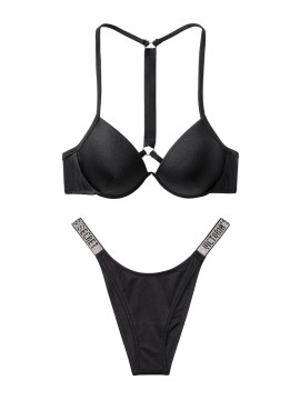 Купальник Вікторія Сікрет з пушап чорного кольору Shine Strap Brazilian panty