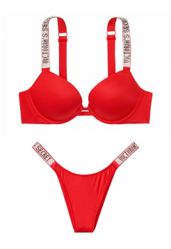Комплект белья Victoria’s Secret Very Sexy Embellished Strap Push-up Bra set Lipstick