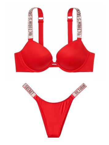 Комплект білизни Victoria's Secret Very Sexy Embellished Strap Push-up Bra set Lipstick