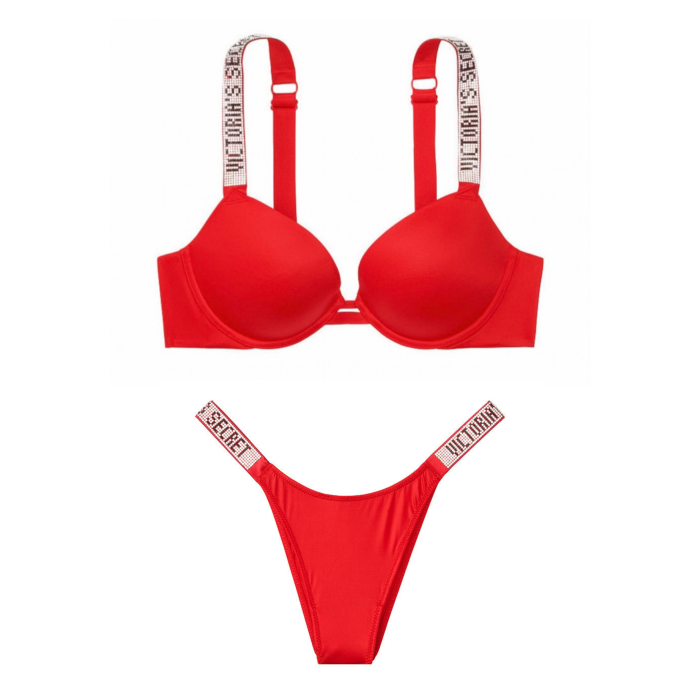 Комплект білизни Victoria's Secret Very Sexy Embellished Strap Push-up Bra set Lipstick