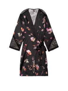 Сатиновый халат Victoria’s Secret Very Sexy Satin Kimono Black Lace