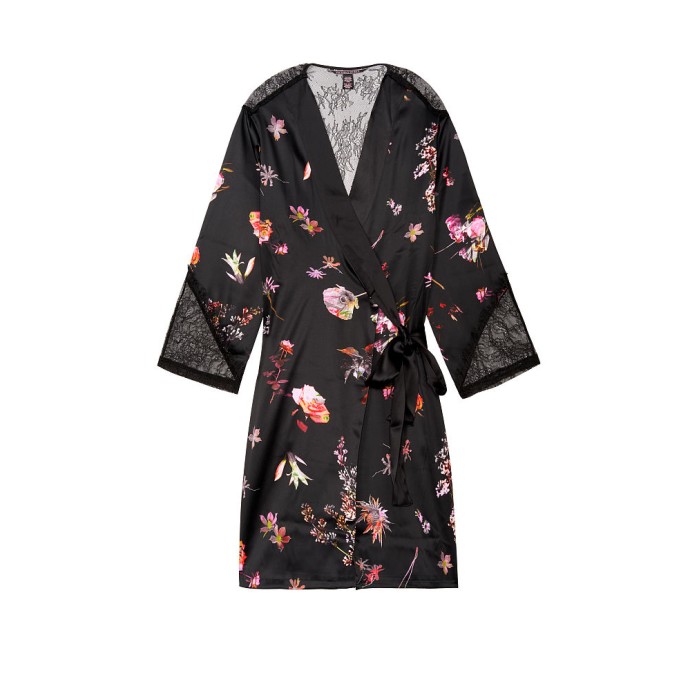 Сатиновий халат Victoria's Secret Very Sexy Satin Kimono Black Lace